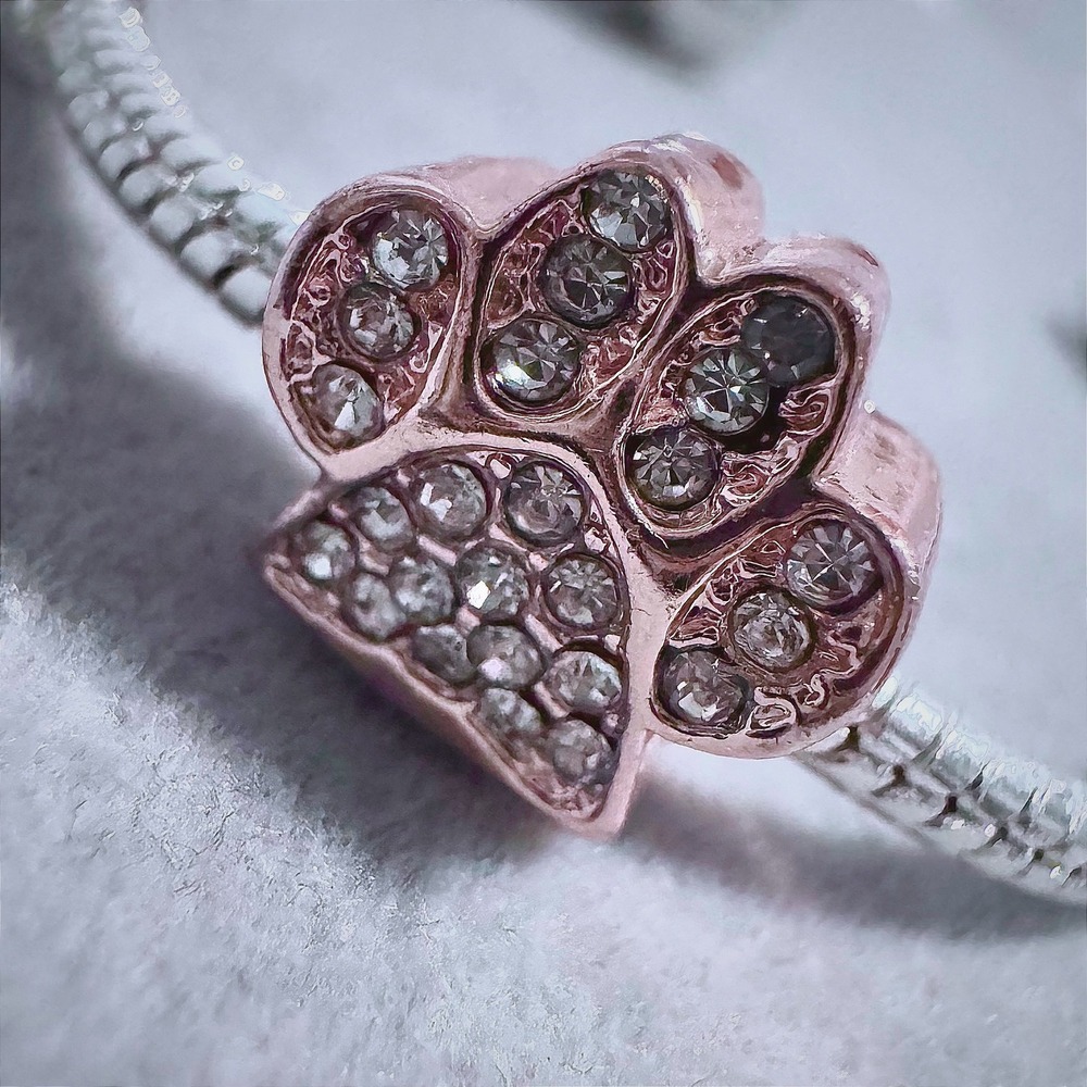 Rose Gold Paw Print Charm Crystal Rhinestone Bead for Pandora Bracelet Women